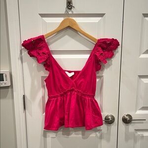 Chic Fuchsia Lace-Sleeve Women's Blouse